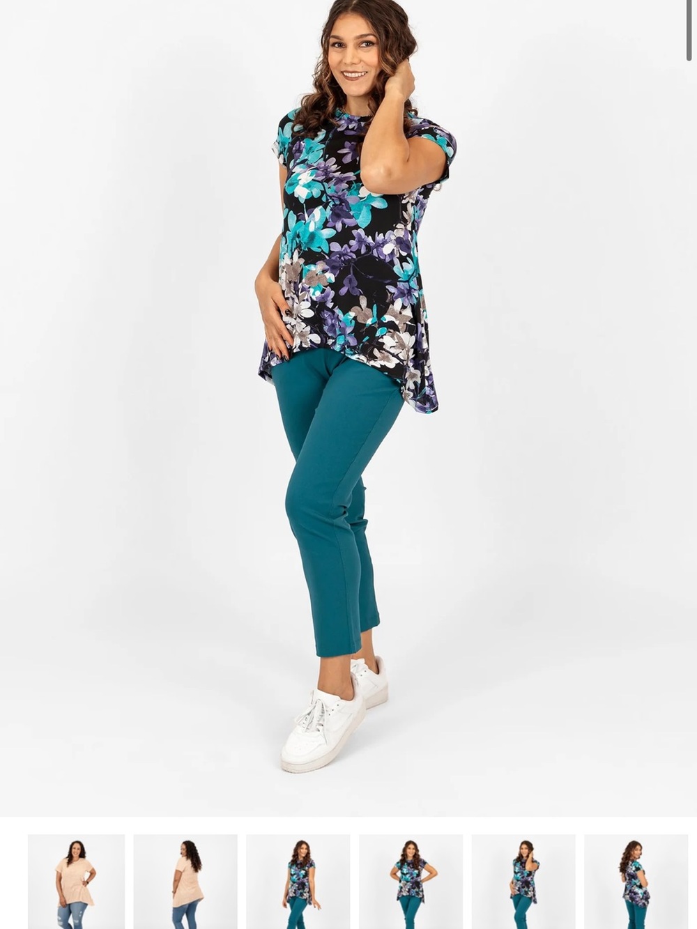 LuLaRoe Melissa deep purple Floral Tunic with Pink, Yellow and Cream Roses - Picture 7 of 7
